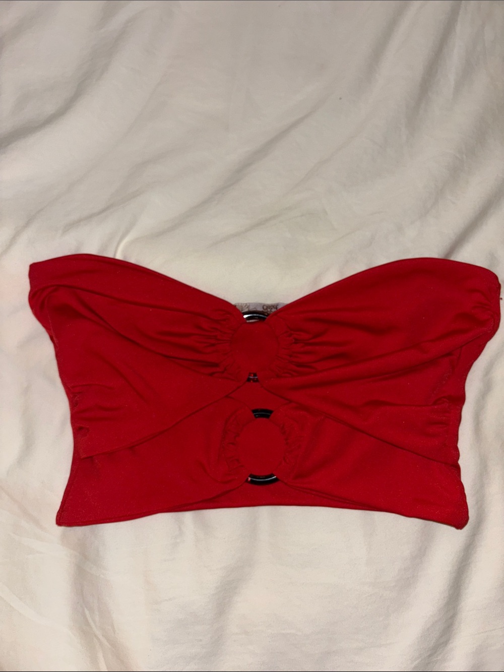 Red Strapless Bandeau Top with Ring Detail